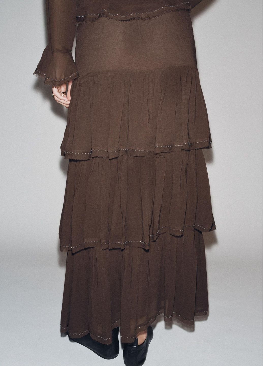 Коричневая повседневная однотонная юбка Zara