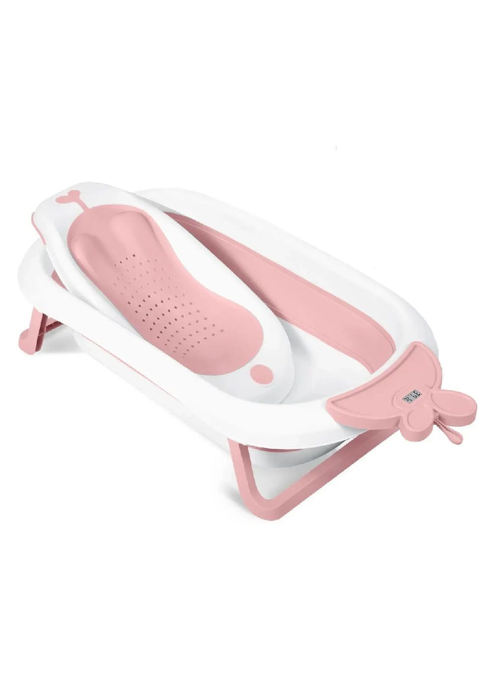 Детская складная ванночка с термометром дисплеем вставкой на присосках нескользящими ножками (476387-Prob) Бело-розовая Unbranded (280909730)