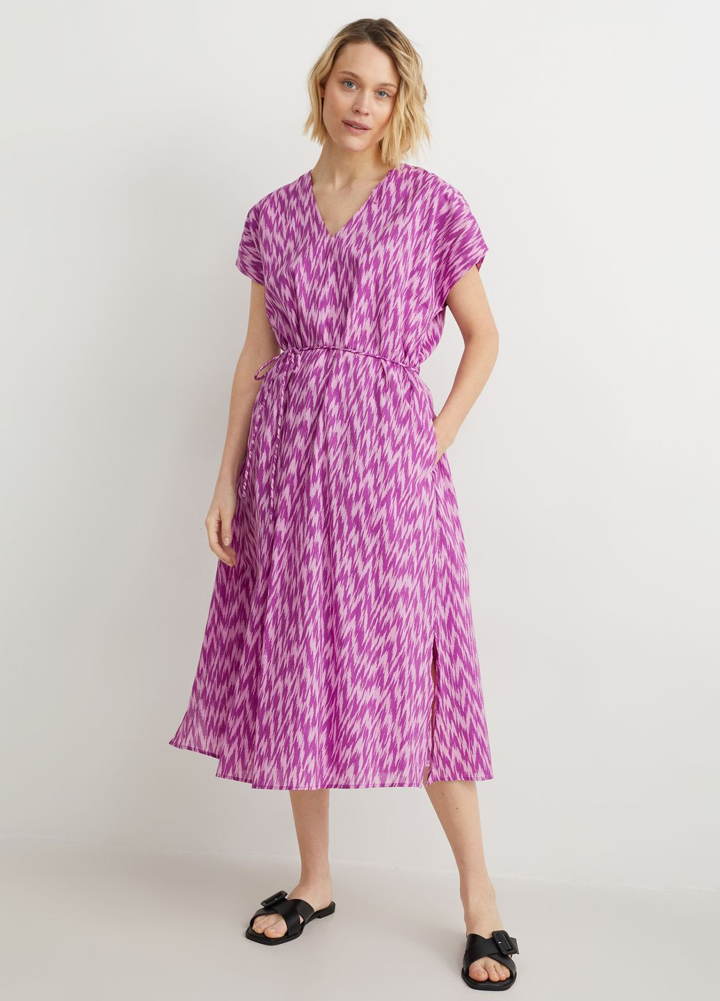 Комбинированное кэжуал платье из хлопка C&A однотонное