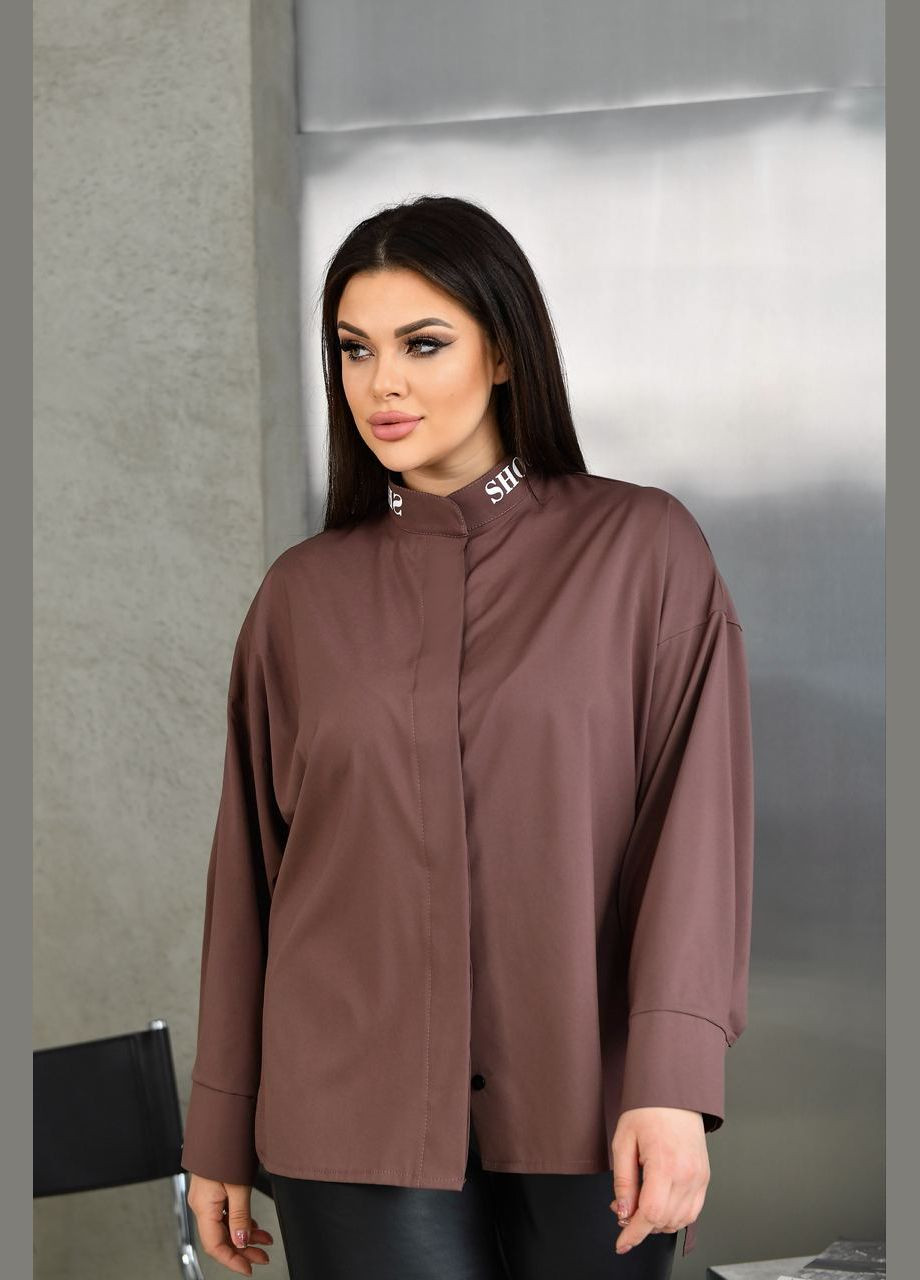Жіноча блуза із софту колір шоколад р.60/62 452874 New Trend (285711620)
