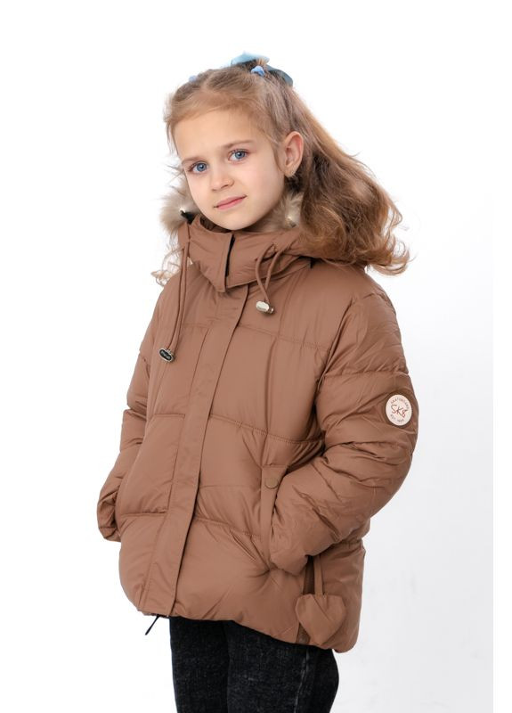 Кавова зимня зимова куртка для дівчинки однотонна з капюшоном (p-18512) Носи своє