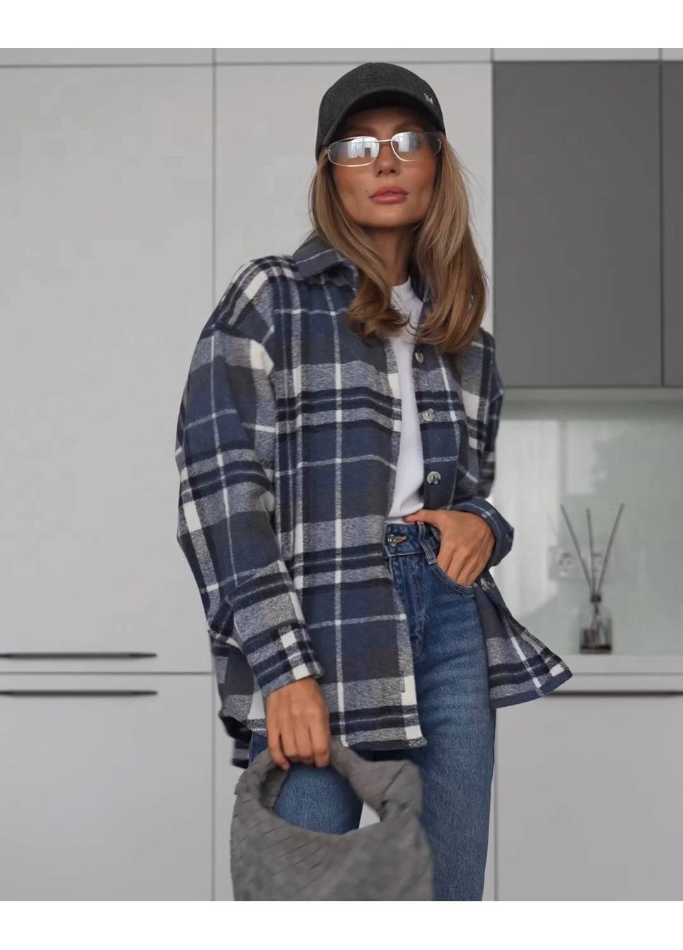 Синяя кэжуал рубашка в клетку No Brand с длинным рукавом