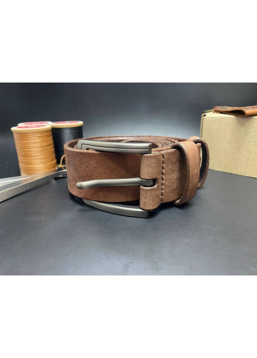 Шкіряний Ремінь Ручної Роботи із ПреміальноЇ Шкіри Набір + Брелок Коричневий Колір No Brand (358931145)