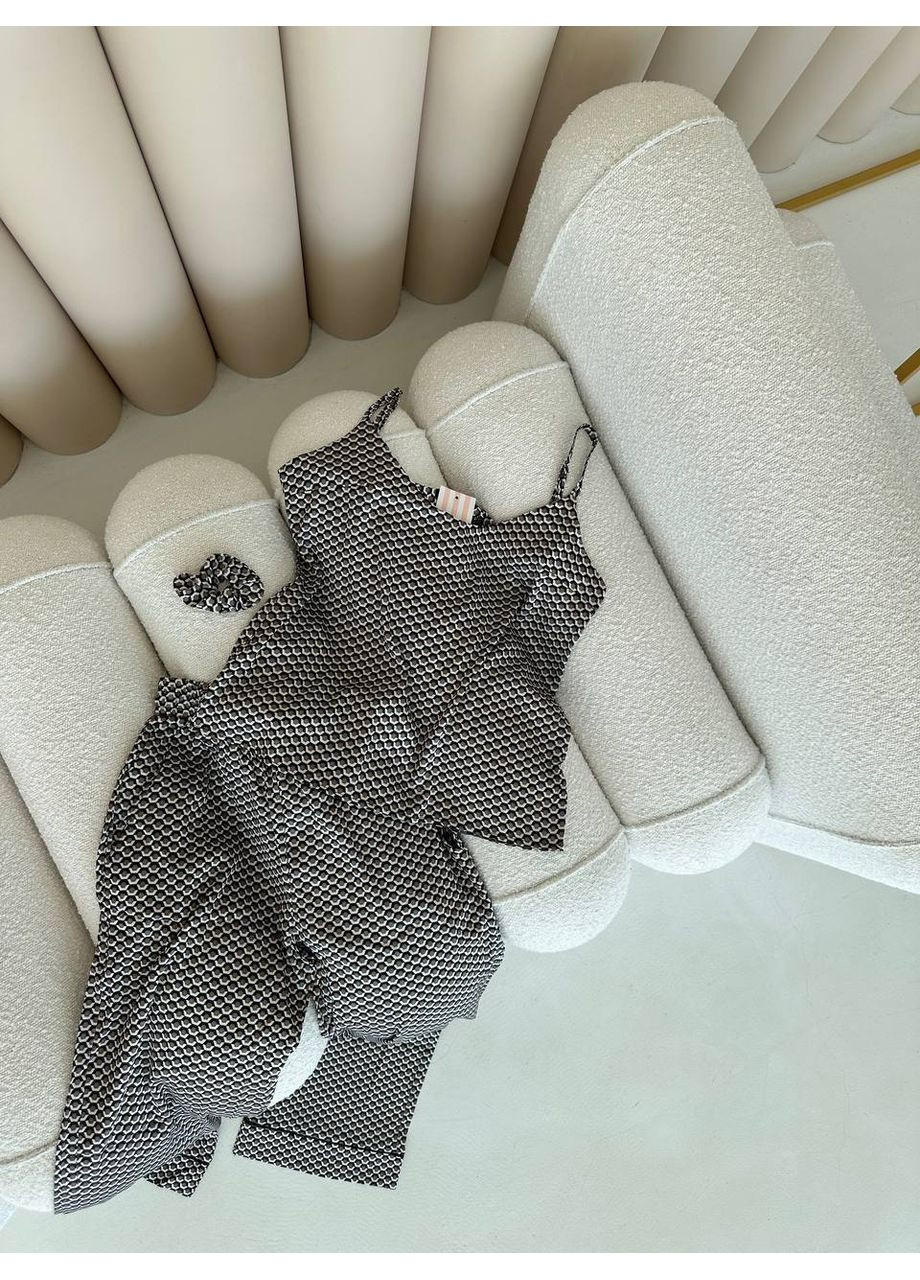 Черно-белая всесезон женская пижама | чёрно-белая майка + брюки Vital-Textile 1219