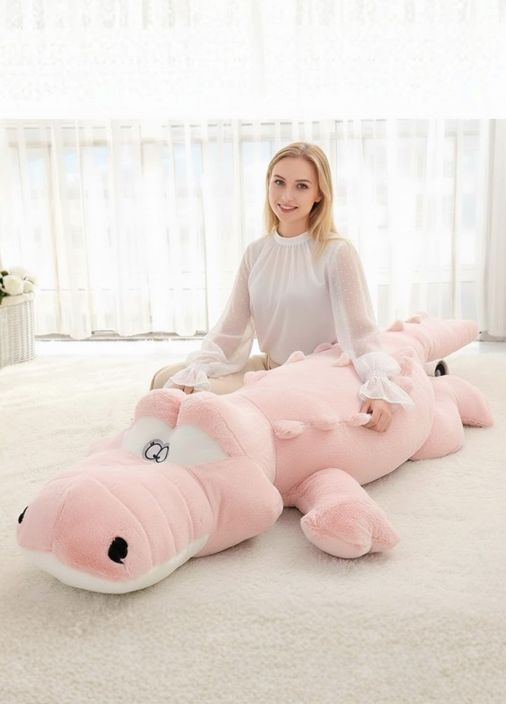 Велика м'яка іграшка крокодил рожевий 150 см плюшева подушка My Kigu (370434272)