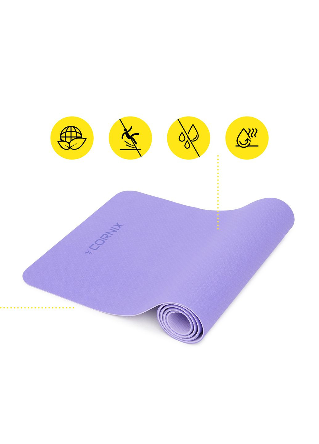 Килимок спортивний TPE 183 x 61 x 0.6 см для йоги та фітнесу Violet/Purple Cornix XR-0004 (275654224)