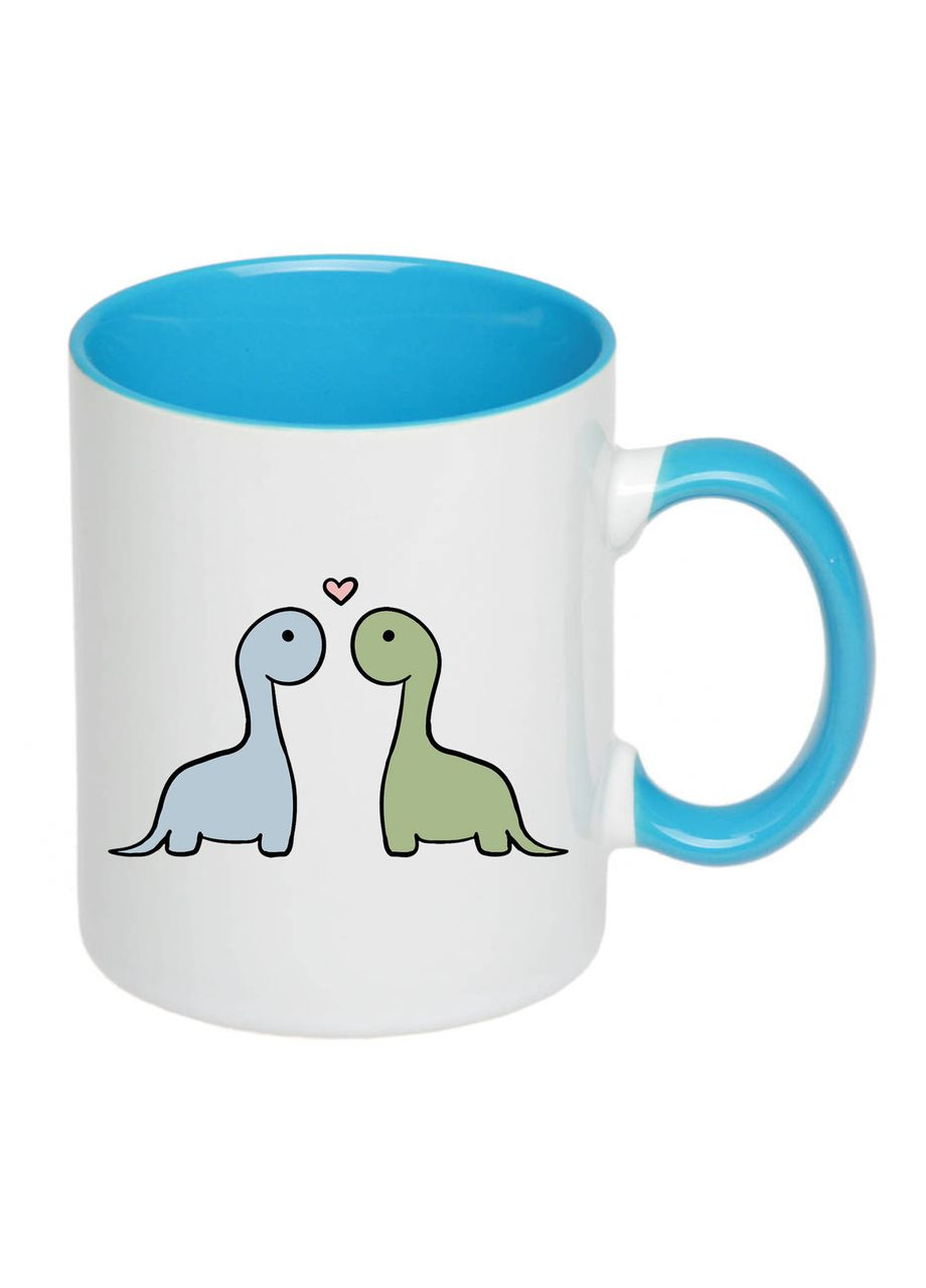 Чашка з друком "Закохані динозаврики" 330мл (колір блакитний) (22021) No Brand (316330526)