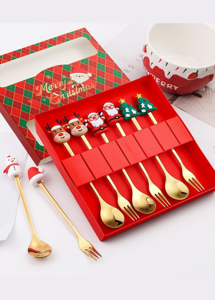 Набір столових приладів новорічних Merry Christmas 14745 15.5 см 6 предметів No Brand (364756374)