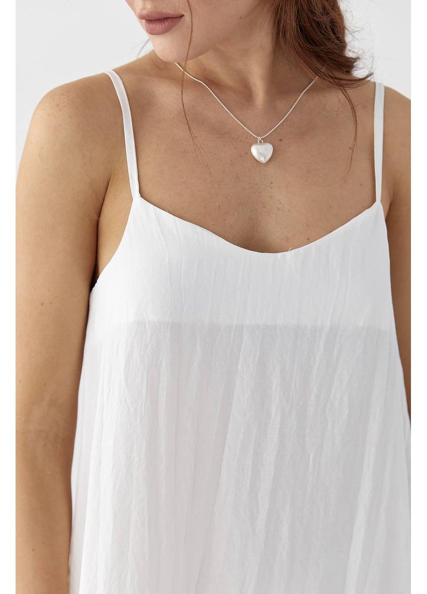 Молочна пляжна розкльошений жіночий сарафан на бретелях Lurex однотонна