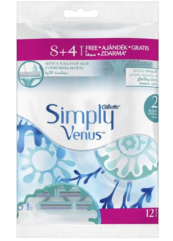 Одноразові станки для гоління (Бритви) жіночі Venus 2 Simply 12 шт Gillette (346493614)