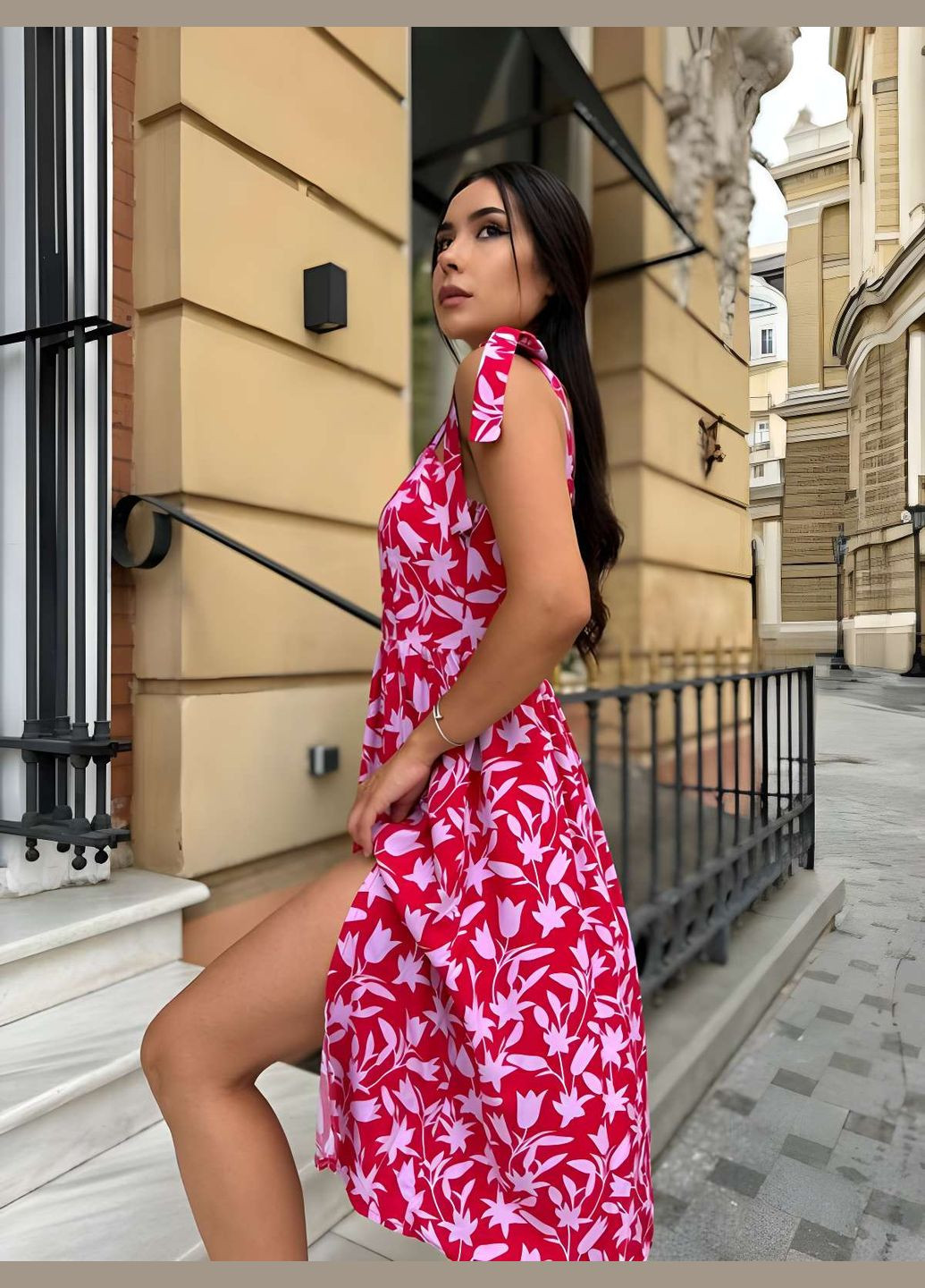 Летний женский женский летний яркий сарафан яркое платье штапель красное Україна