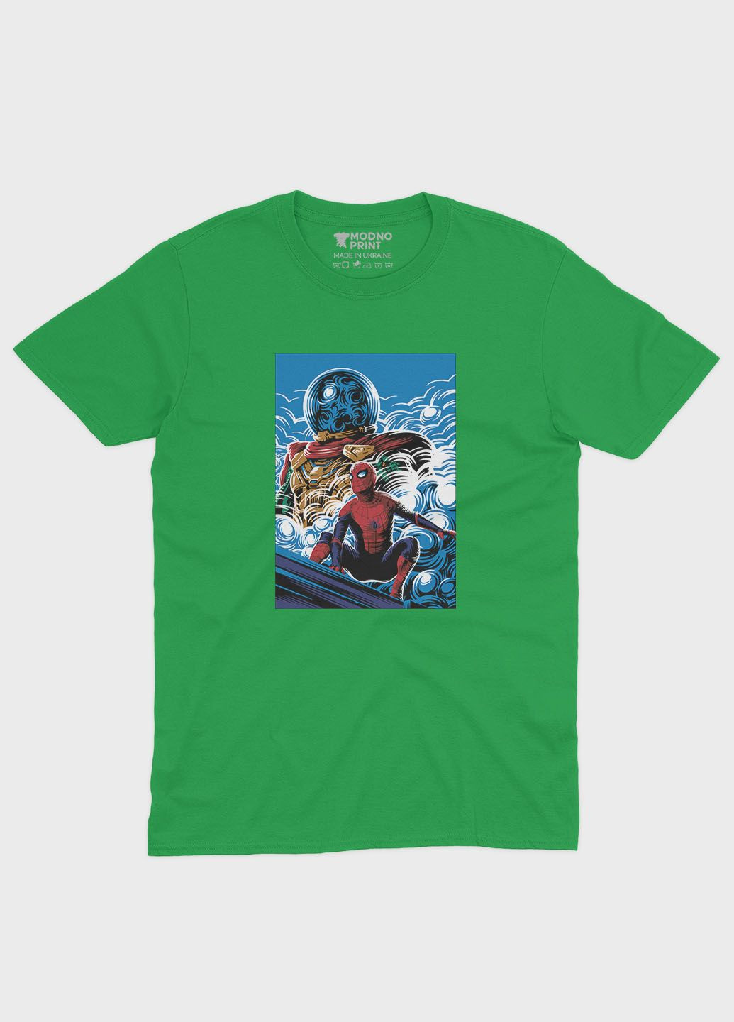 Зелена демісезонна футболка для хлопчика з принтом супергероя - людина-павук (ts001-1-keg-006-014-062-b) Modno