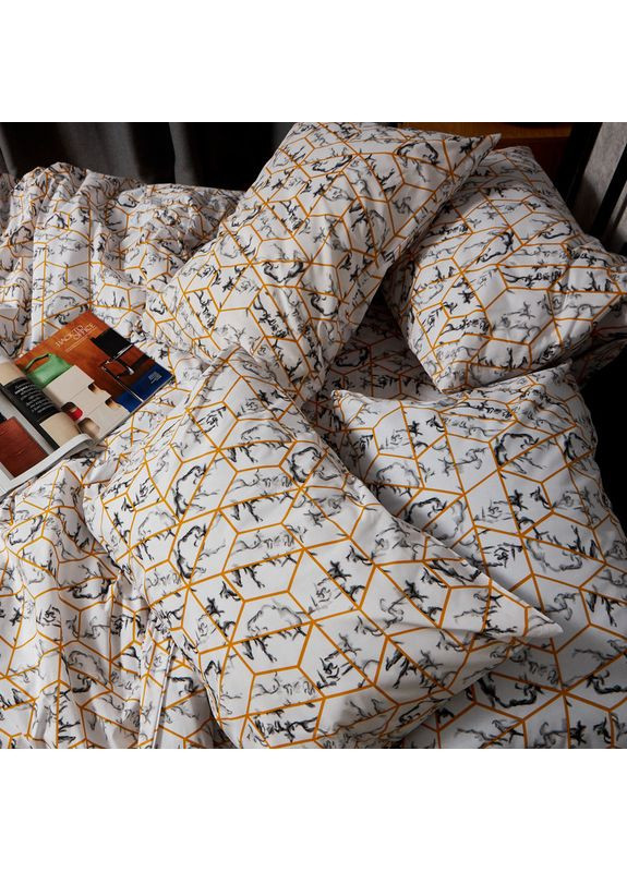 Комплект постільної білизни Бязь Gold Люкс Полуторний 143х210 наволочки 4х70х70 (MS-820009469) Moon&Star Modern Marble (356113129)