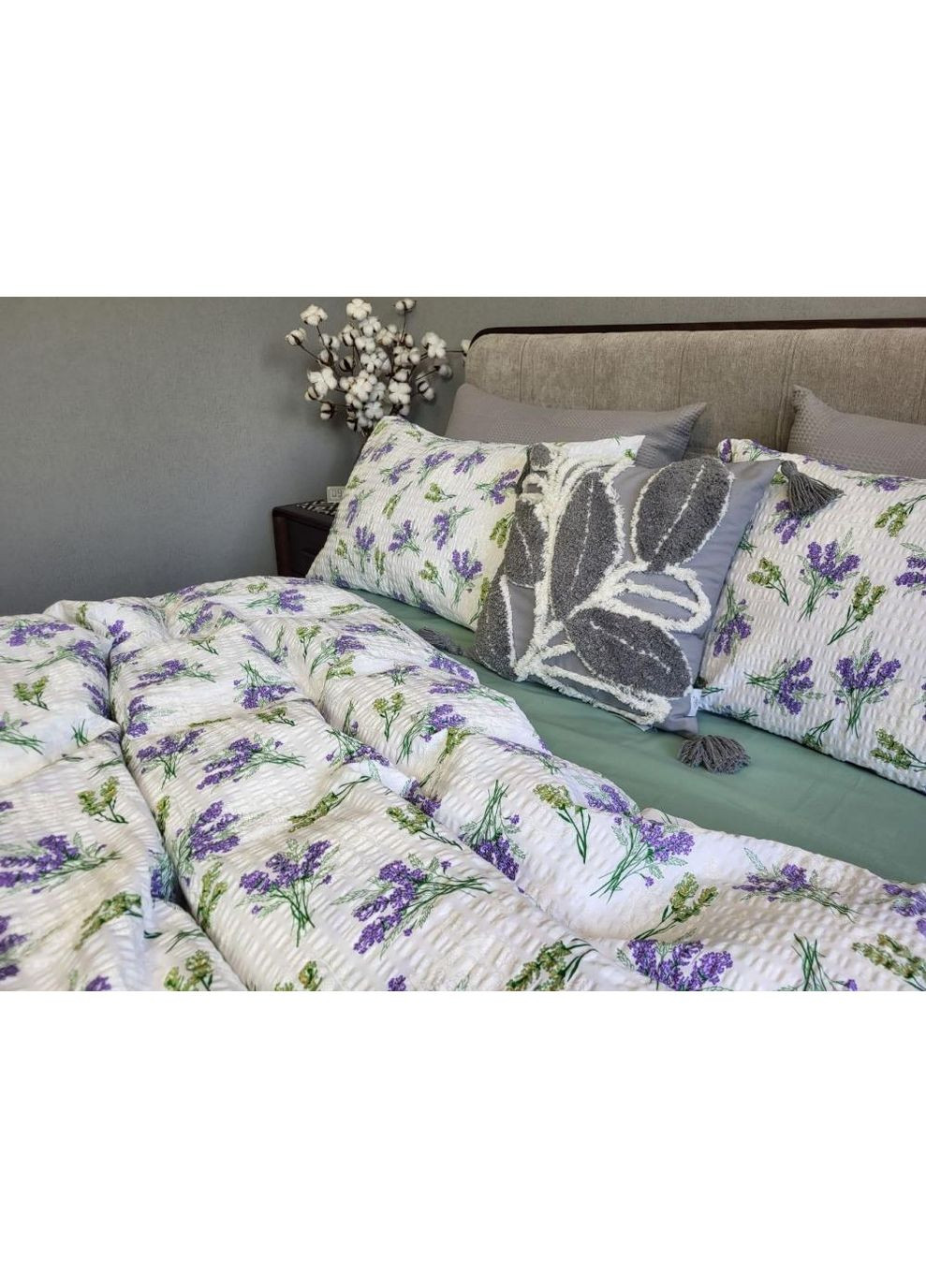 Постільна білизна Ніжність лаванди зелений DUO, ранфорс гофра (жатка) Сімейний розмір, наволочки 50/70 No Brand (364220845)
