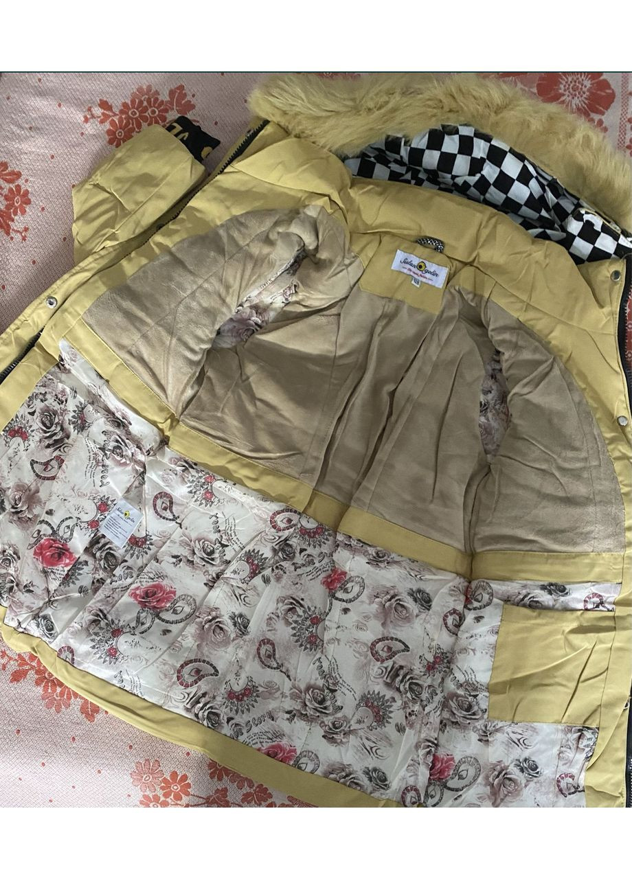 Жовта зимня зимове підліткове пальто з капюшоном на дівчинку 128-152 холофайбер No Brand