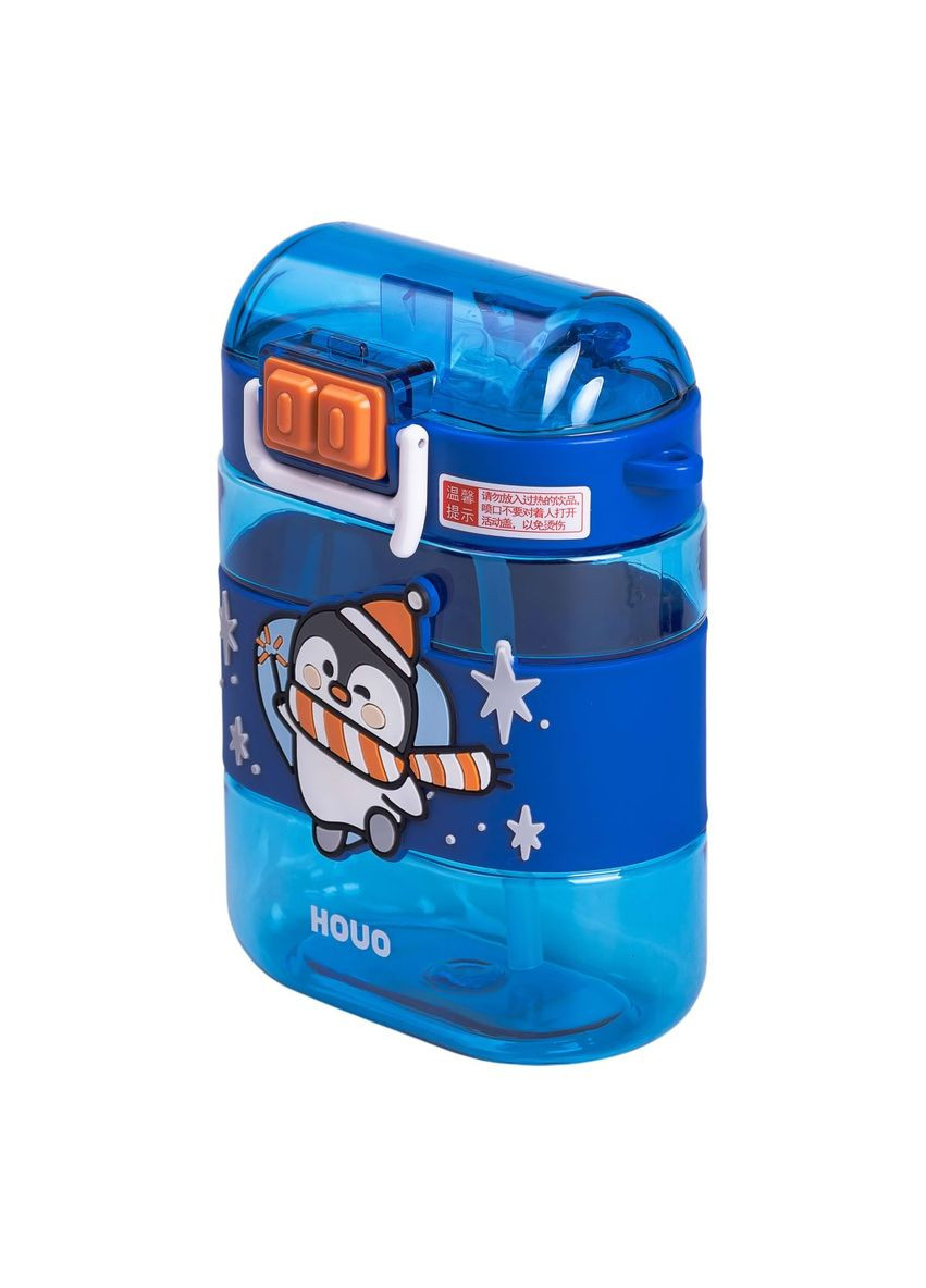 Пляшка для води дитяча з трубочкою та ремінцем 560 мл пляшечка для пиття в школу 15 см Синя HP-14-36BL Jooki (358705580)