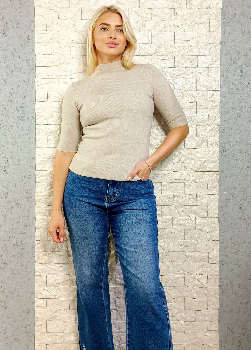 Гольф Bluoltre з воротом-стійкою і рукавом до ліктя (361064659)