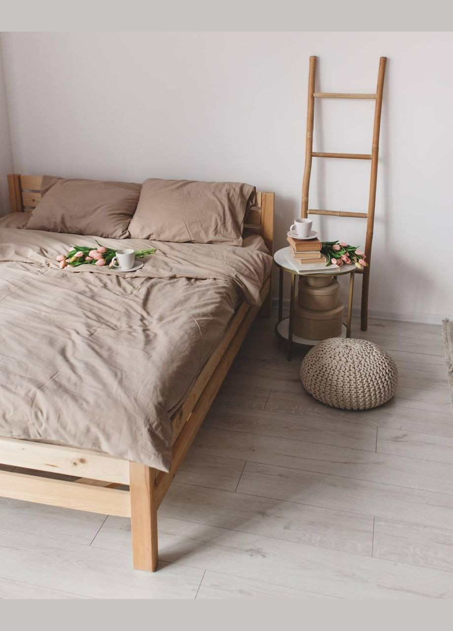 Комплект постільної Двоспальний 180х215 наволочка 50х70 2шт Капучино (П4К-al-var-bavovna-009-02-01) No Brand (316231022)