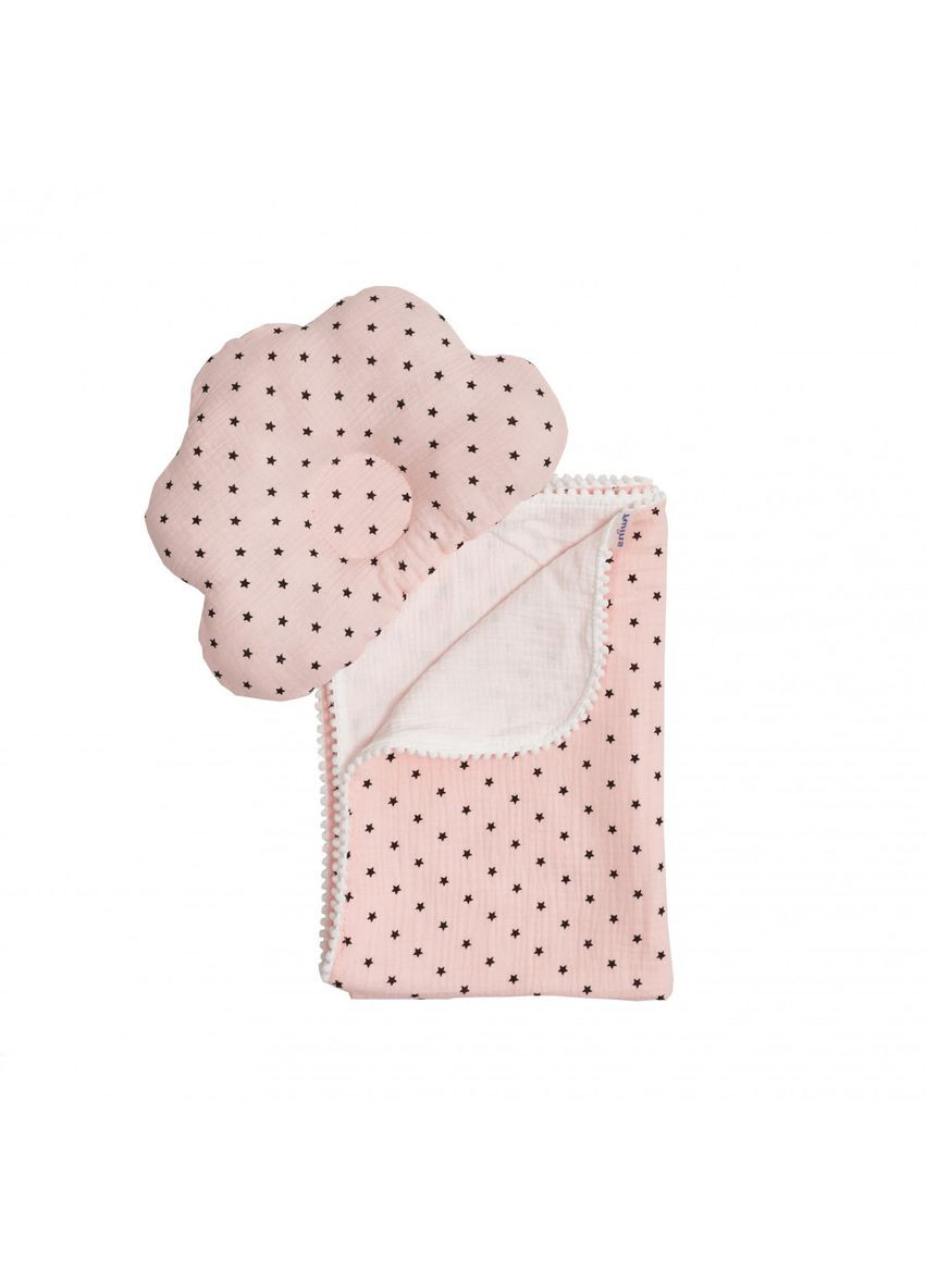 Плед детский + подушка ортопедическая 1411-TMPO-08S Stars с принтом муслиновый с помпонами Twins (329444171)