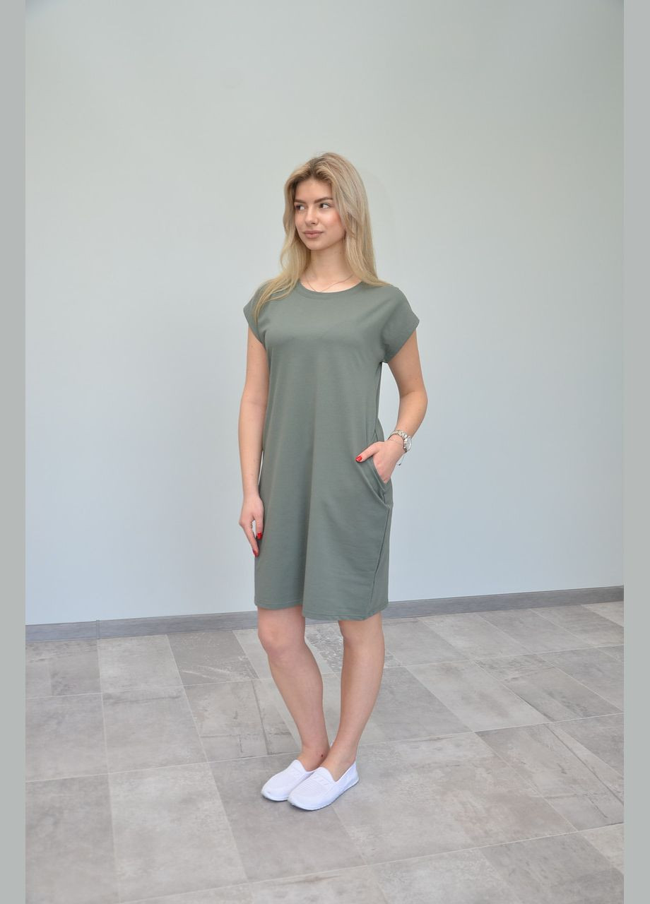 Оливковое летнее женское платье, короткий рукав, разные цвета (s, m, l, ), xl No Brand однотонное