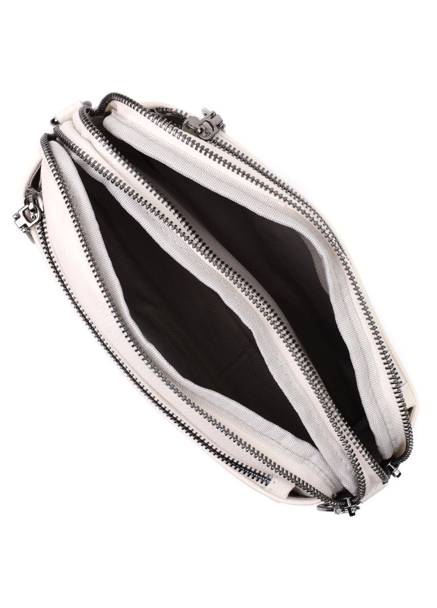 Жіноча прямокутна кроссбоді з кишенями з натуральної шкіри біла 22598 Vintage (329195713)