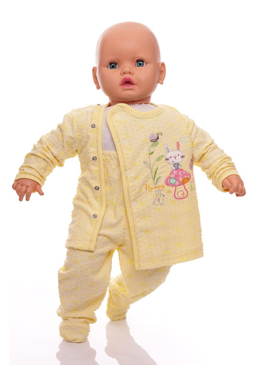 Комбінований демісезонний костюм з довгим рукавом для дівчинки трикотажний зайчик жовтий 62 см (33104) BABYKROHA