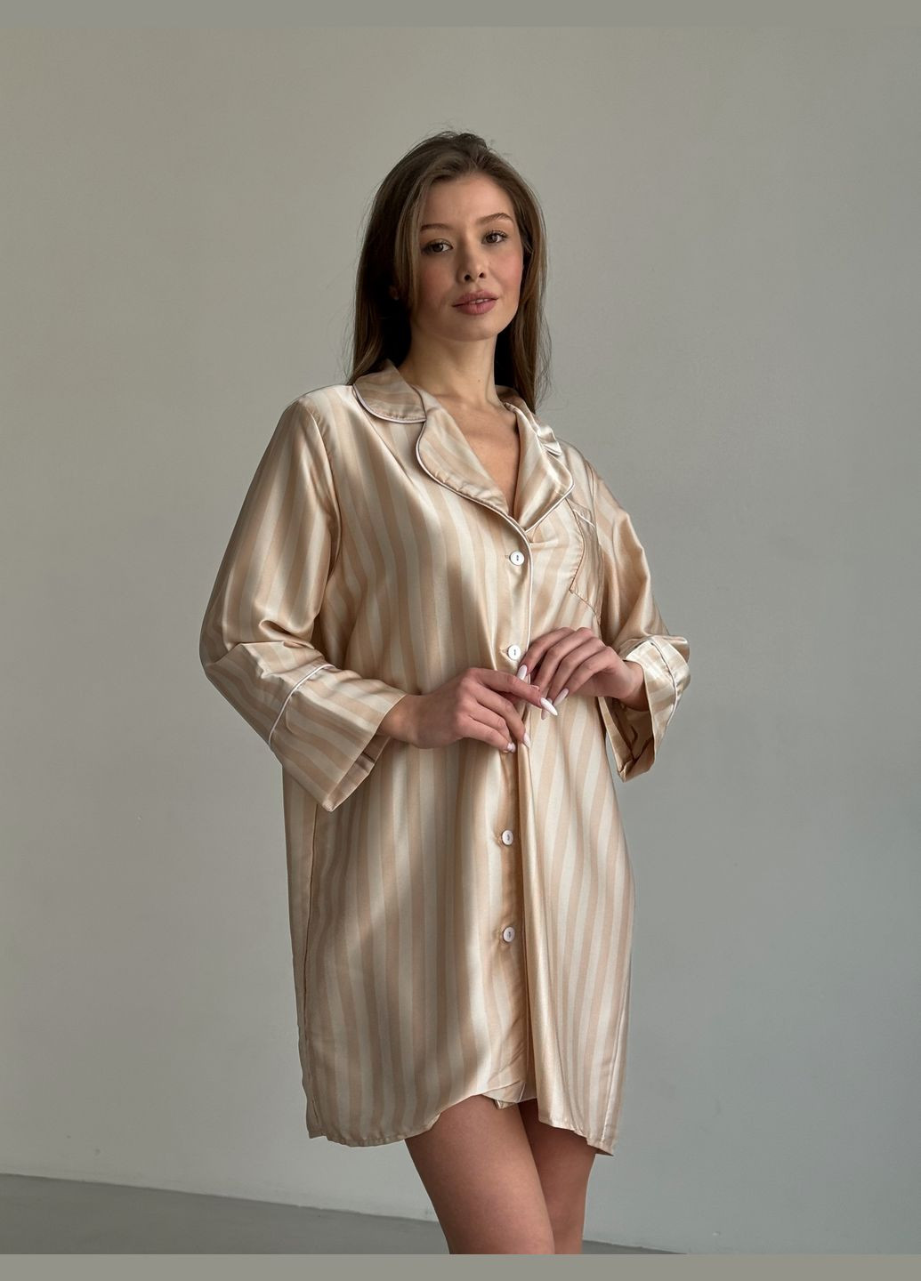 Золотой домашний рубашка в полоску No Brand с длинным рукавом