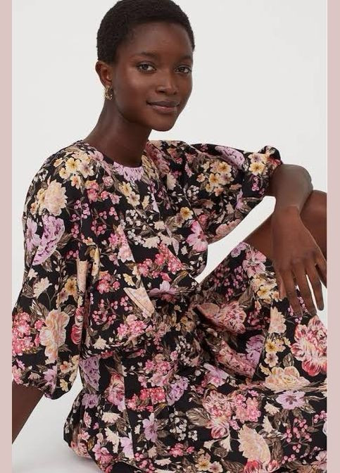 Комбинированное праздничный платье H&M с цветочным принтом
