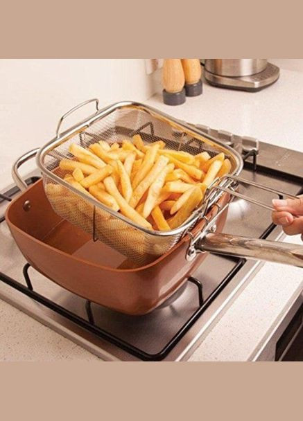 Сковорода-фритюрниця UN-5251 квадратна антипригарна з пароваркою та каструлею + скляна кришка 24 см Unique (364663687)