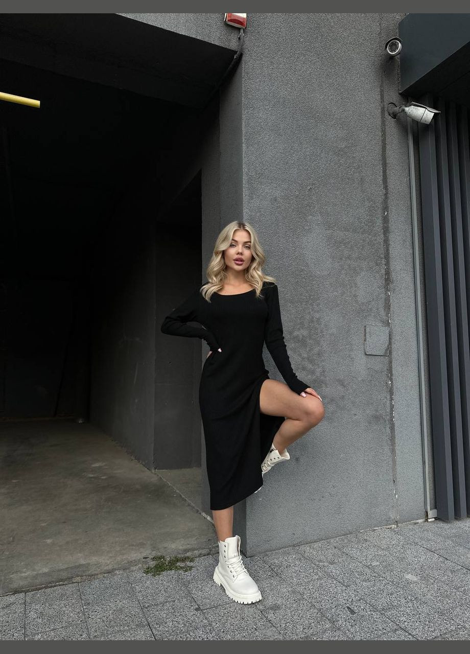 Черное женское теплое ангоровое платье длинное с распоркой черное You Best