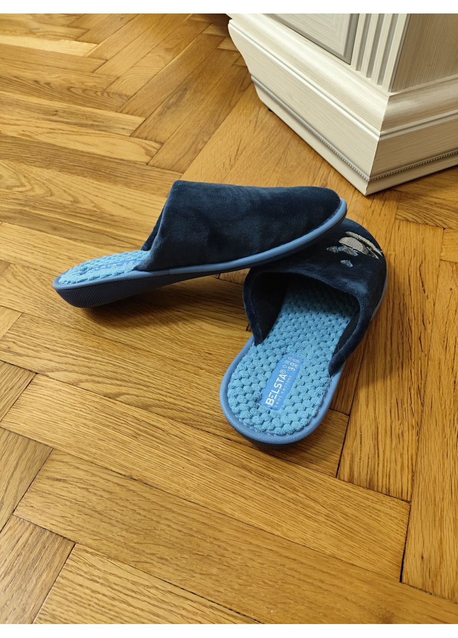 Синие женские комнатные тапочки тёмно-синие велюровые с закрытым носом 41 Белста