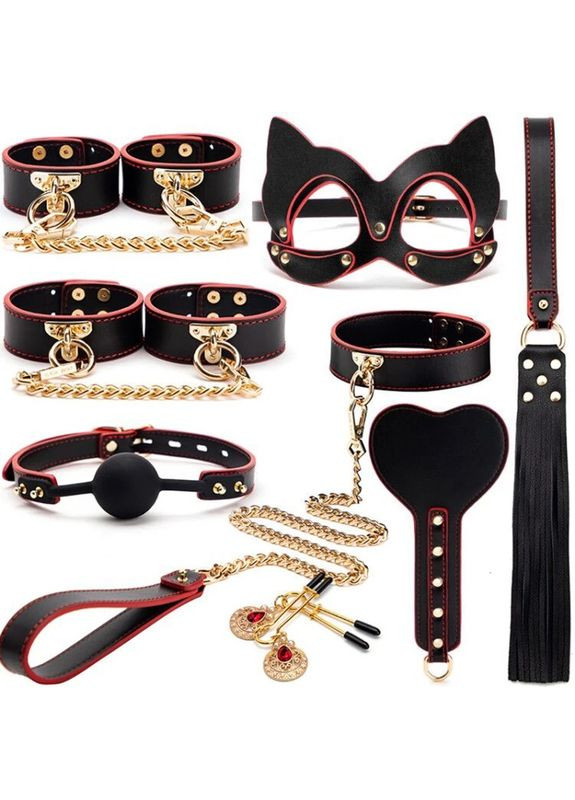 Кожаный БДСМ набор премиум качества, набор для секса, черный с красным No Brand (316720759)