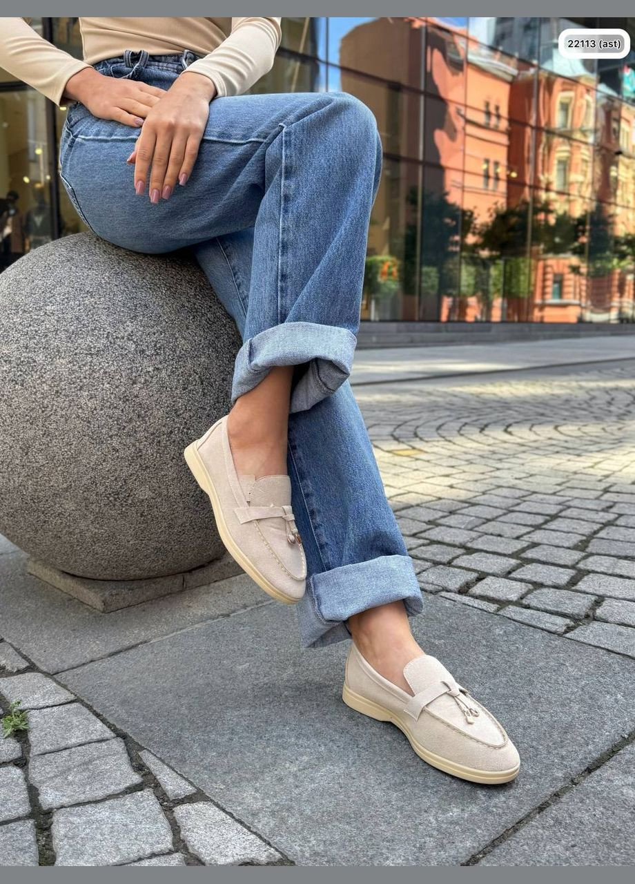 No Brand Жіночі туфлі лофери з натуральної замши колір бежевий в стилі Loro Piano лофери світло-бежевий з, — літо (343051360)