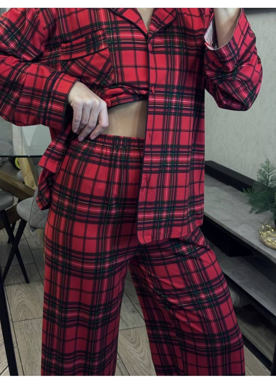 Темно-червона піжама жіноча червона в клітку No Brand