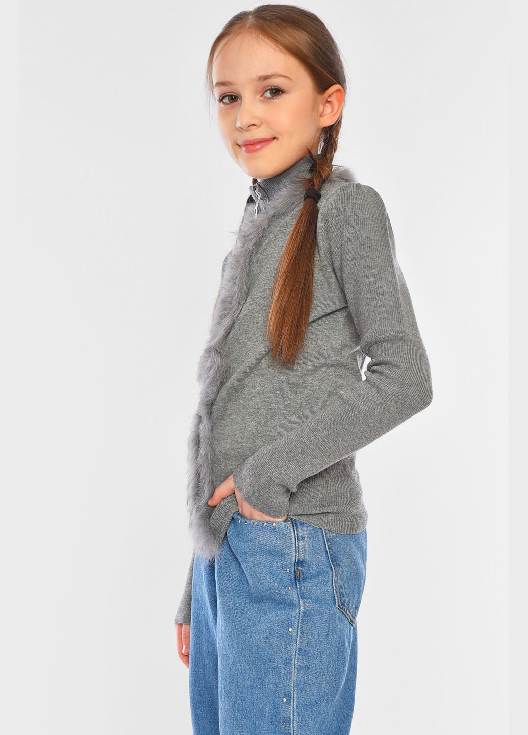 Сірий зимовий светр дитячий для дівчинки сірого кольору пуловер Let's Shop