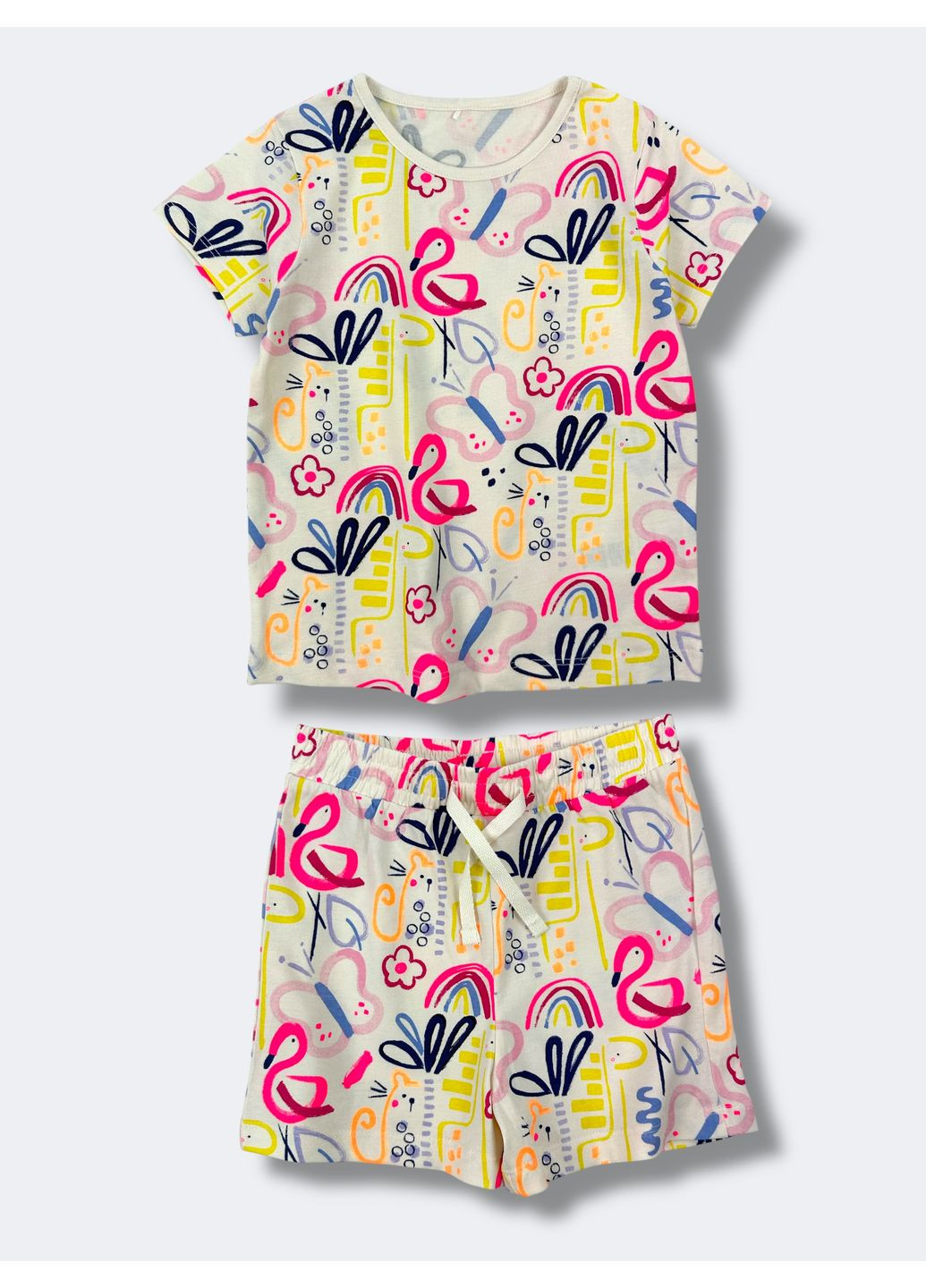 Комбінований демісезонний комплект: футболка + шорти bright flamingo floral/natural George 6989~01