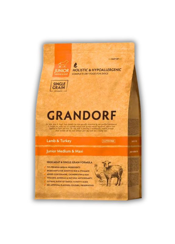 Сухой корм для собак Ягненок и индейка для молодых собак средних и крупных пород 1 кг Grandorf (346476307)