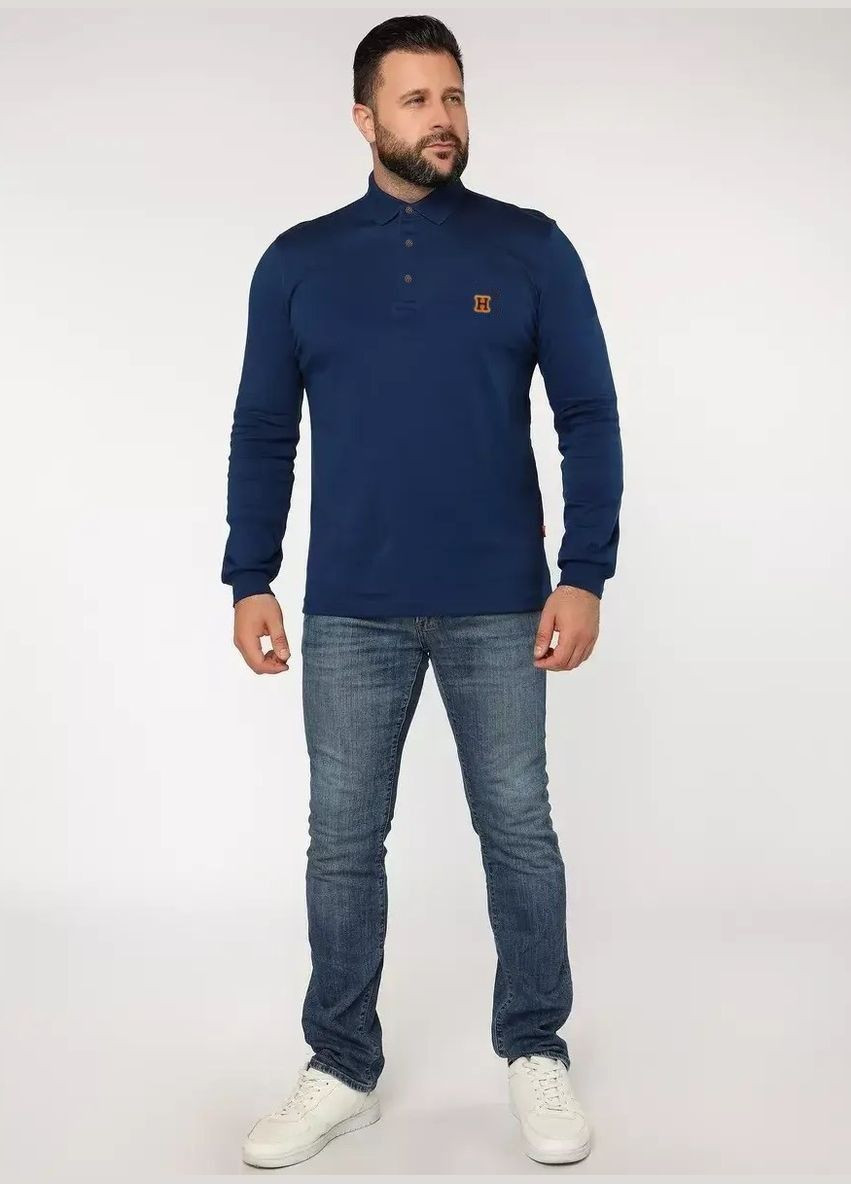 Темно-синяя футболка-поло мужское с длинным рукавом для мужчин Hermes