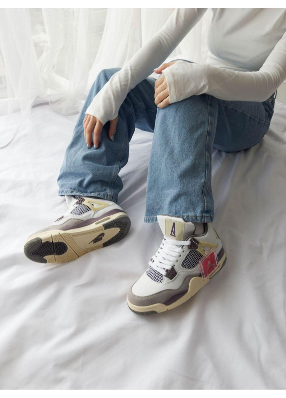 КРОССОВКИ ЖЕНСКИЕ NIKE AIR JORDAN 4 WHITE BEIGE BORDO НАЙК АИР ДЖОРДАН No Brand бежевые демисезоны (368858197)