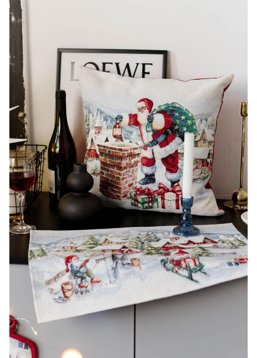 Гобеленовая салфетка с велюром Снежная зима 30х50 см новогодняя салфетка для стола стильный декор ProDobro (369377978)