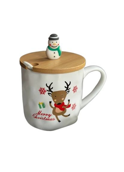 Новогодняя чашка 102-1086-2 Новогодняя братва керамика с бамбуковой крышкой и ложкой 380 мл Olens (363831125)