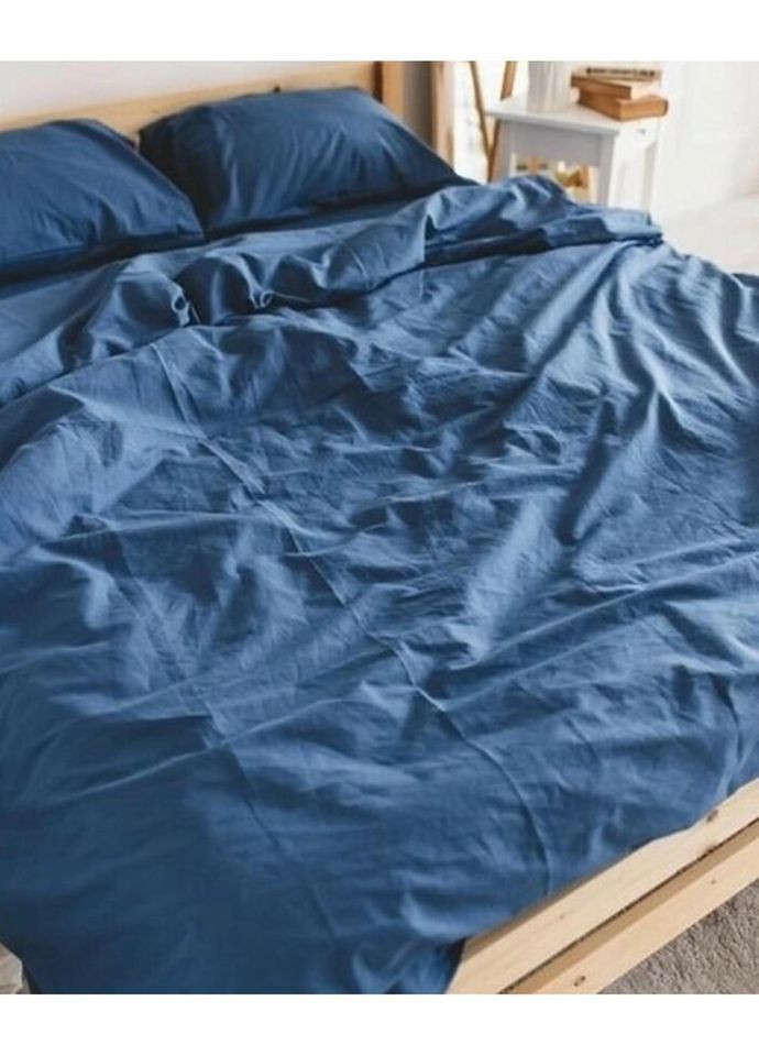 Постельное белье двуспальное Home Вареный хлопок 20477 180х215 см синяя DUSHKA (327790597)