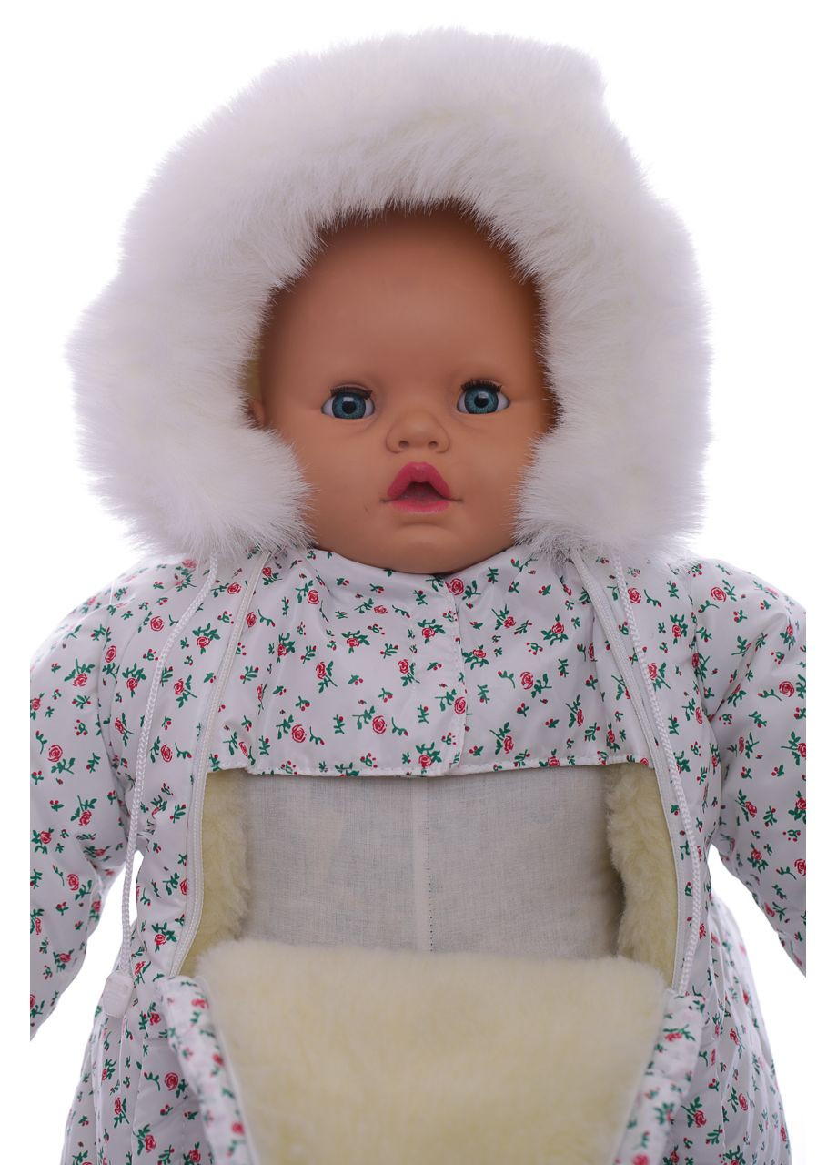 Чоловічок на хутрі для дівчинки з принтом маленьких трояндок білий 74 см (44758) BABYKROHA (297197525)