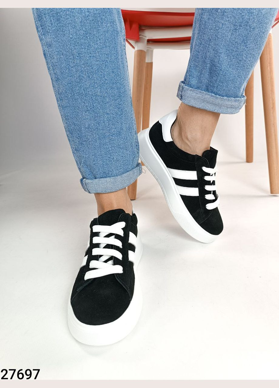 Стильные женские кроссовки No Brand чёрно-белые (315876854)