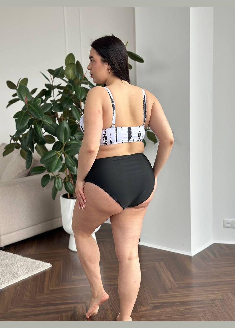 Чорно-білий літній купальник жіночий роздільний + туніка батал роздільний No Brand