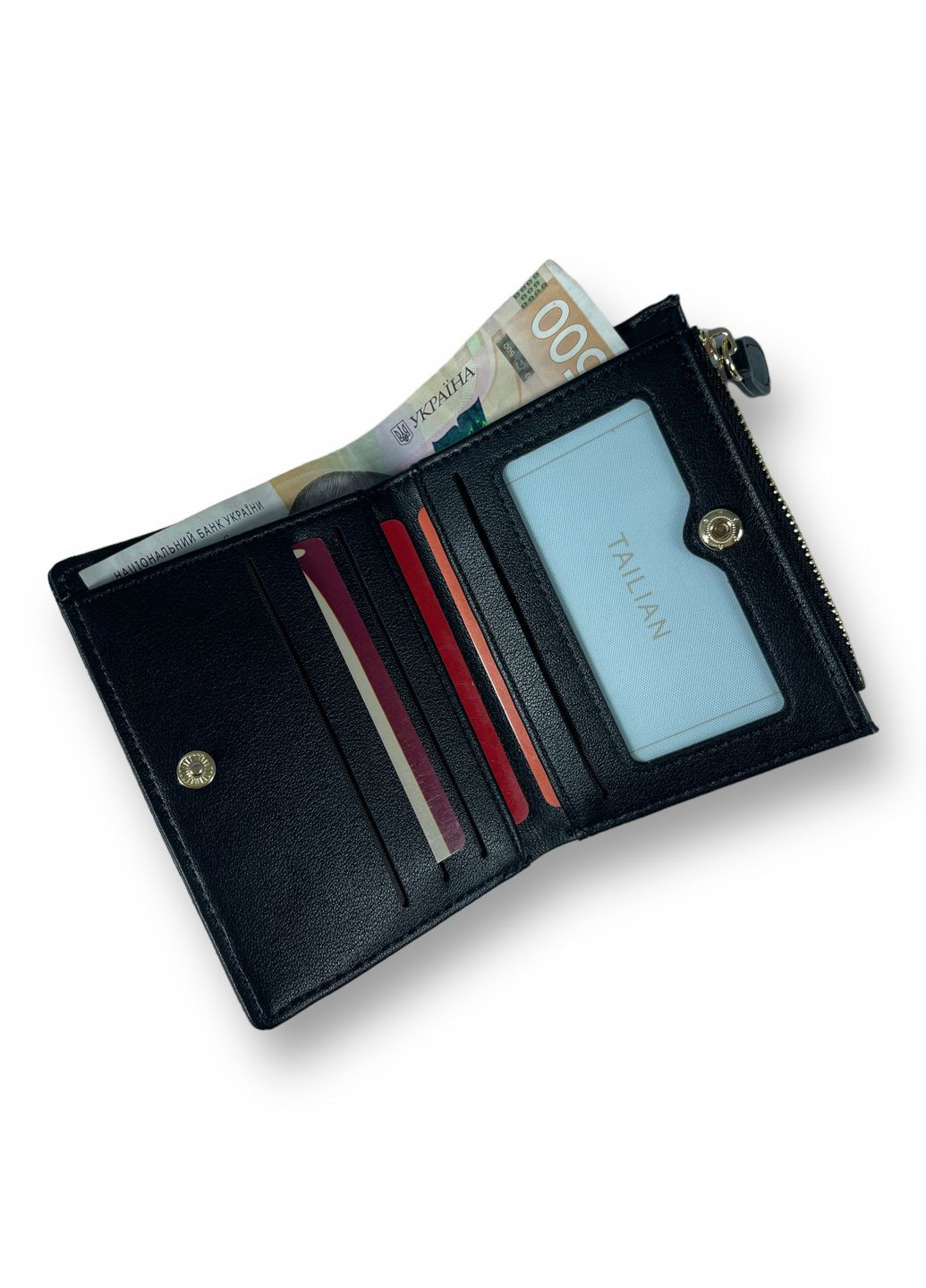 Жіночий гаманець екошкіра одне відділення для купюр та 5 відділень для карток розмір:12*10*2 см чорний Tailian (268995028)