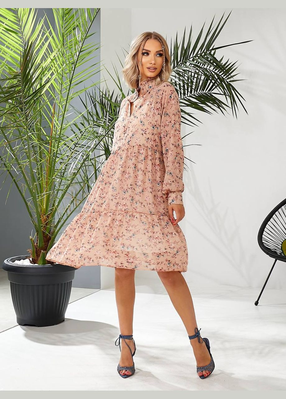 Бежевое легкое шифоновое платье бежевого цвета 28545 n Fashion