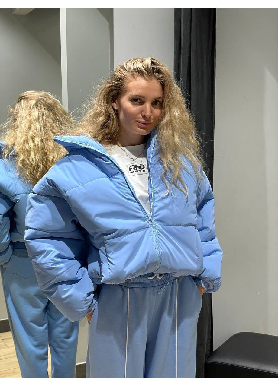 Блакитна демісезонна жіноча зимова куртка оверсайз із захистом від вітру та вологи — заміри в описі куртка-пальто GD/GL Модний простір