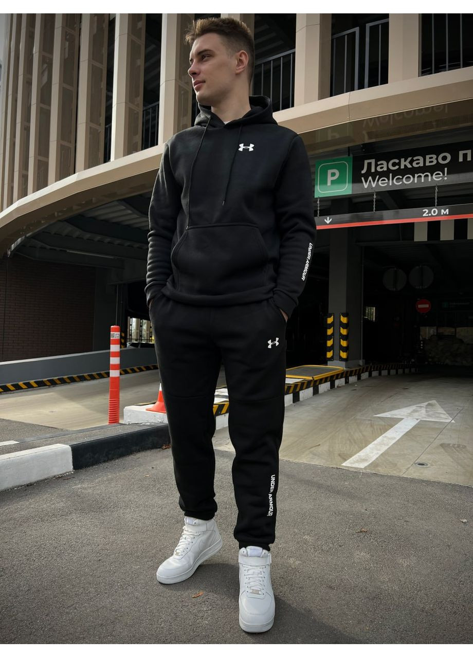 Зимовий спортивний костюм з начосом чорний худі + чорні штани Luna (349723089)