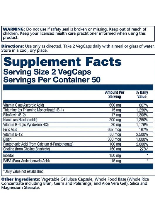 Пищевая добавка "Сбалансированный В стресс с витамином С" Balanced B Stress With Vitamin C 100шт (1431864-38816085) Solaray (368639320)